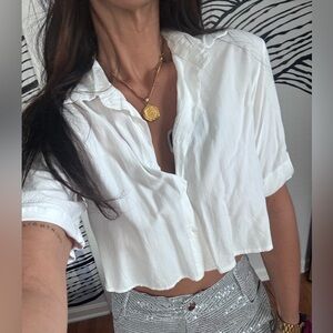 White Button-Up Crop Top